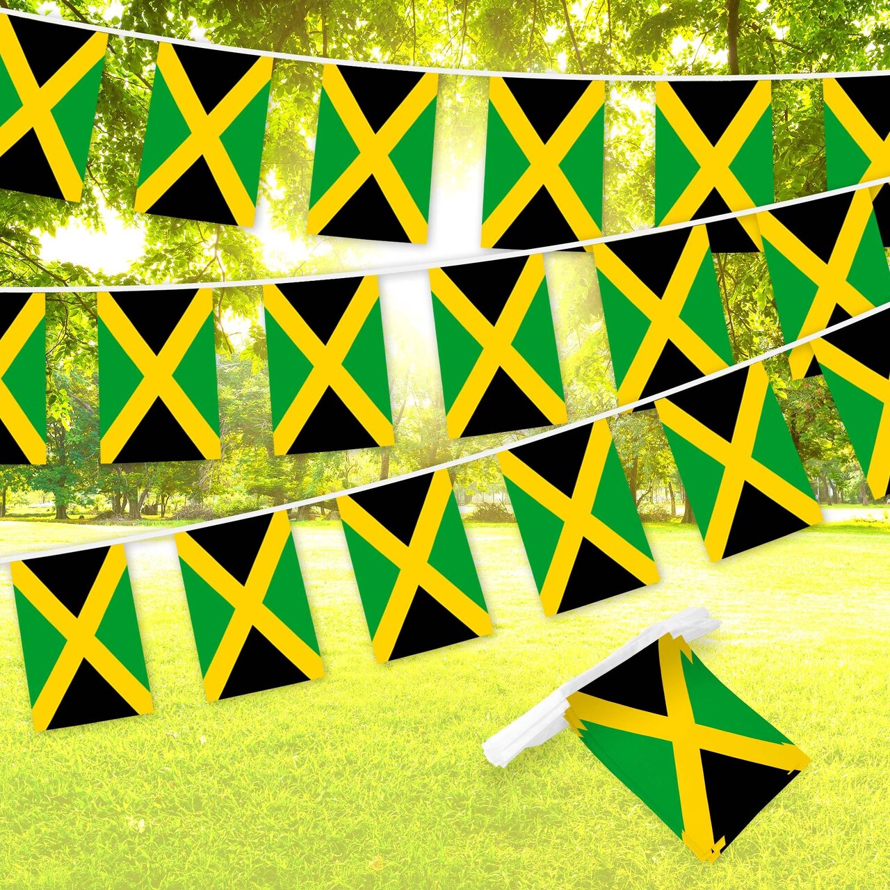 G128 Jamaica Jamaican Bunting Banner | Flag 8.2 x 5.5 Inch, Full String 33 Feet | Printed 150D Polyester, Decorations For Bar, School, Festival Events Celebration